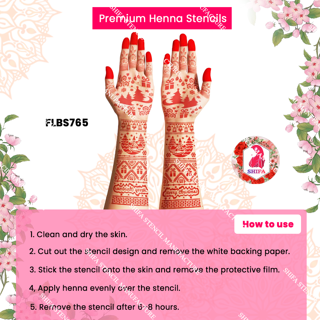 FLBS 765 Merry Magic Henna Double Hand Henna Stencil